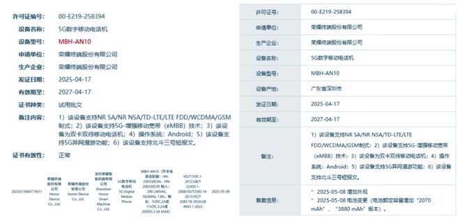 6W有线快充+北斗功能三证也已齐全开元棋牌荣耀神秘新机突然入网：6